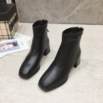 BX565-013 黑色 时装百搭后拉链粗跟女短靴【超柔】