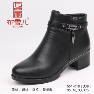 BX551-018 黑色 时装优雅粗跟防水保暖女棉靴【大棉】