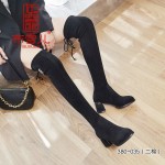 BX380-035 黑色 时装粗跟保暖加绒过膝靴长筒弹力女靴【二棉】