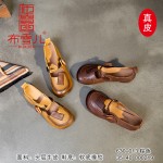 BX630-013 棕色 民族风软底软面【真皮】春秋休闲浅口单鞋