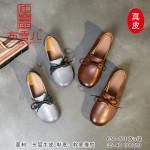 BX630-002 棕+黄 民族风软底软面【真皮】春秋休闲浅口单鞋