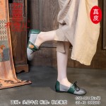 BX630-001 灰+绿 民族风软底软面【真皮】春秋休闲浅口单鞋