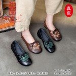 BX630-010 棕色 民族风软底软面【真皮】春秋休闲浅口单鞋